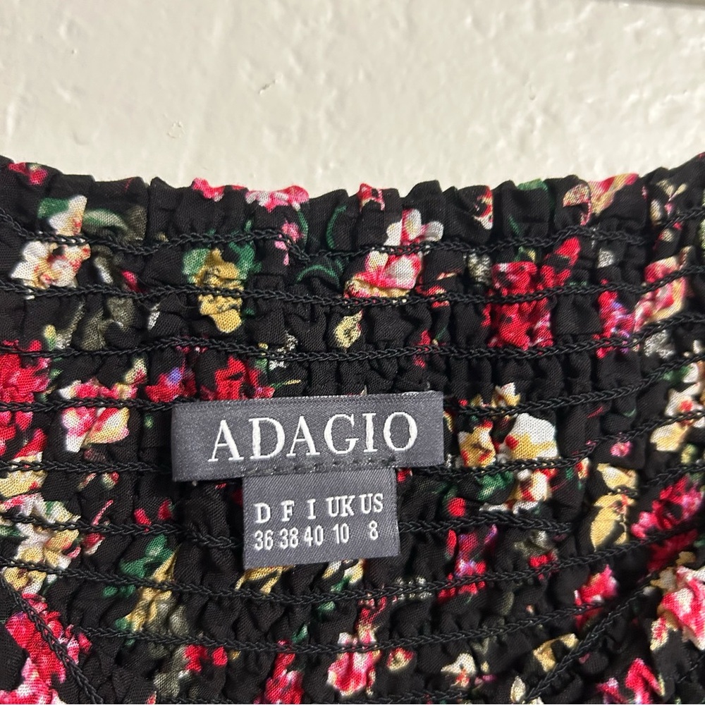 Adagio Black Floral Button Front Midi Skirt |Boho Skirt | Size Small | US 8 - Picture 3 of 5
